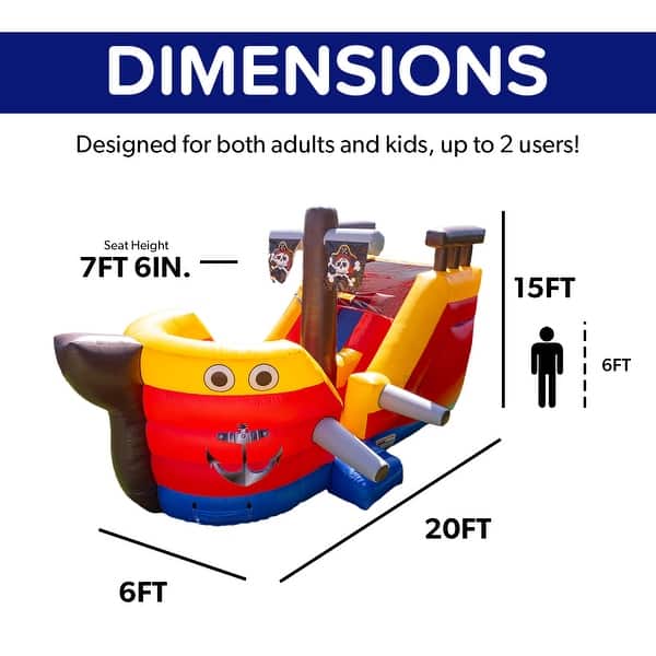 HeroKiddo 15' Pirate Ship Commercial Grade Inflatable Water Slide Playset (No Blower Included), Lightweight, Kids Outdoor Fun