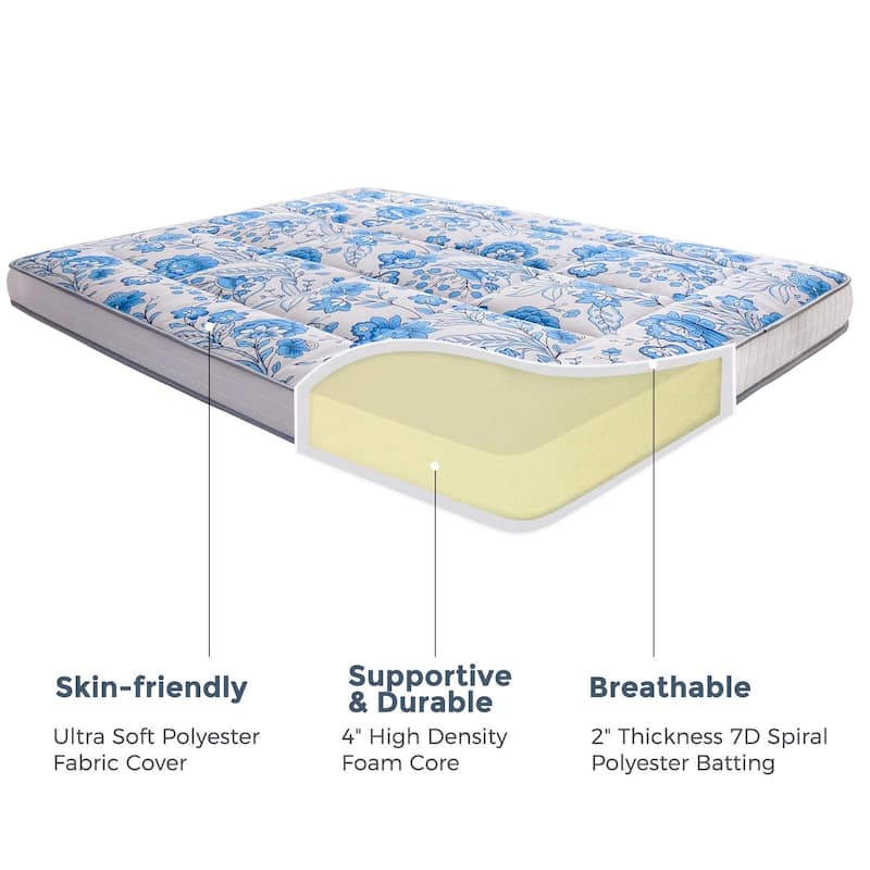 6-inch Thick Floral Pattern Floor Bed Futon Mattress