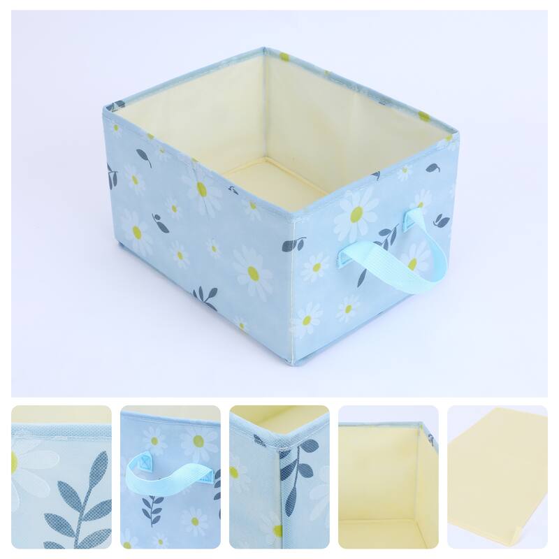 Chrysanthemum Storage Cube with Handles, Collapsible Fabric Storage Bins for Shelves Closet, 1 Pack Storage Basket for Clothes - Blue - 12*10*7in