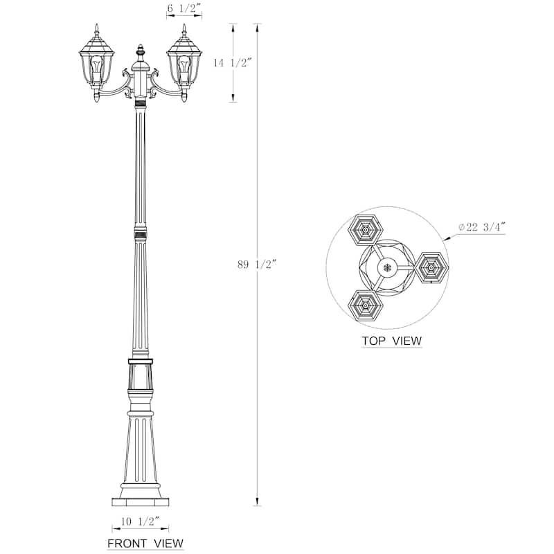 C Cattleya 89.5 inch Matte Black 3-Light Dusk to Dawn Outdoor Post Light with GFCI Outlet