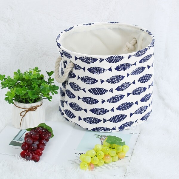 Linen Fabric Storage Bin Toy Box Basket Organizer 13" x 9.8" Blue Fish Style - Blue Fish - 13" x 9.8"