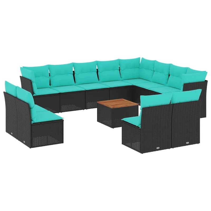 vidaXL 13 Piece Patio Sofa Set with Cushions Black Poly Rattan - 113.7x33.5x92.1