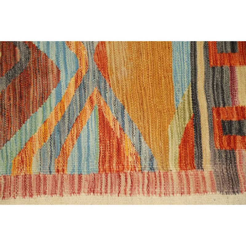 Hand Woven Oriental 100% Wool Carpet Southwestern Tribal Multi-Colored Kilim Area Rug - 4' 11'' X 3' 3''