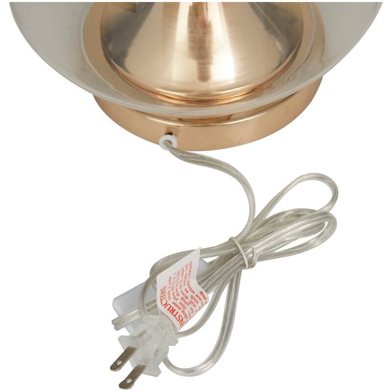 CosmoLiving by Cosmopolitan Gold Tempered Glass Transparent Base Table Lamp with Drum Shade