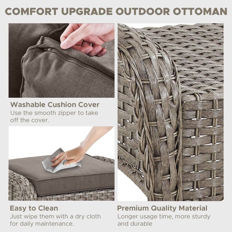 Outdoor Patio 3-Seat Sofa with Rattan Footstool