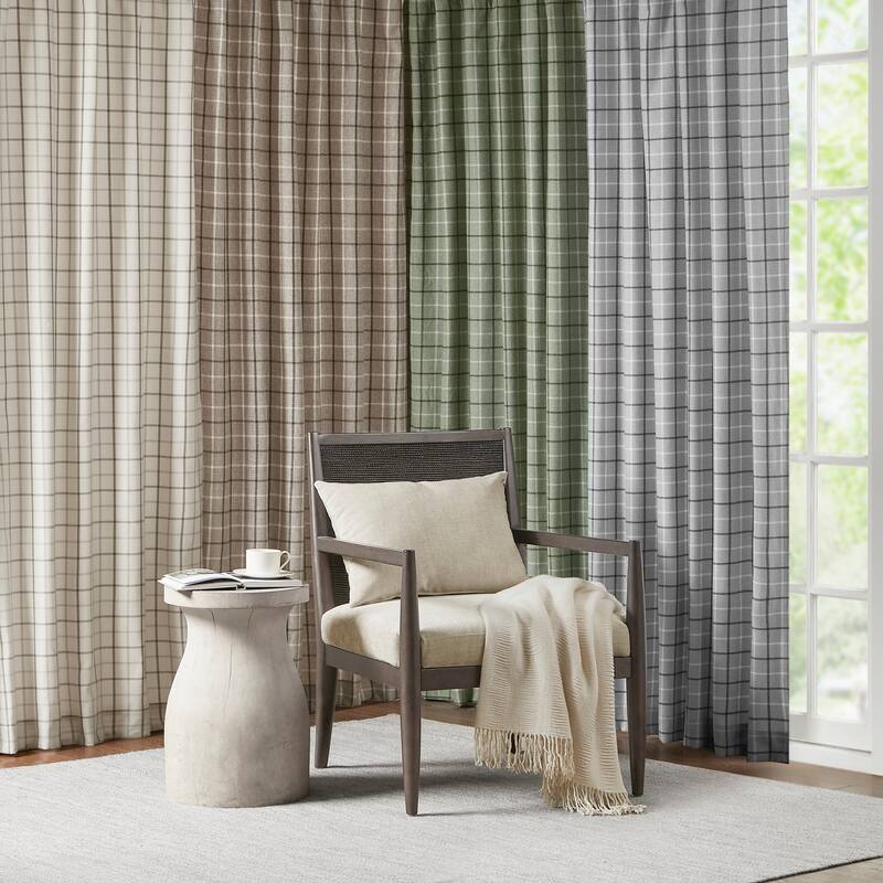 1 PCS Plaid Rod Pocket and Back Tab Curtain Panel with Fleece Lining