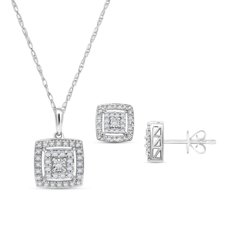 Sterling Silver Round Diamond 3/8 CTW Earring and Pendant Set