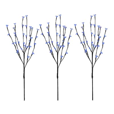 3 Pre-Lit Cherry Blossom Artificial Tree Branches 2.5' Blue LED Lights