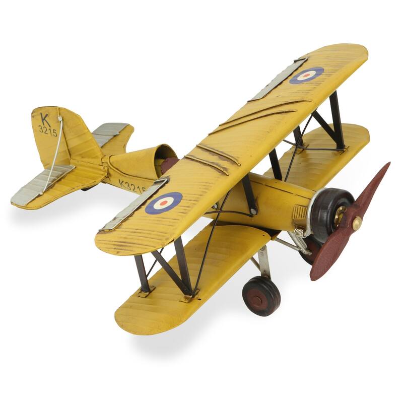 HomeRoots 6" Yellow and Black Metal Hand Painted Model Airplane - 12' X '6' X '12