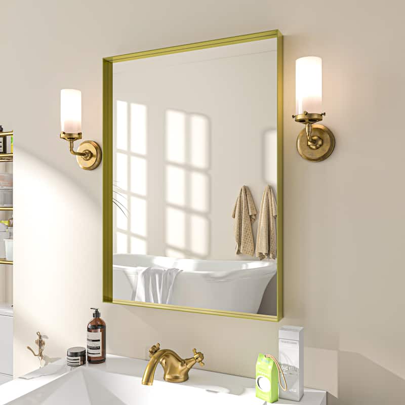TOOLKISS Right Angle Aluminum Frame Bathroom Vanity Mirror with Clear Glass - 22 inch.W x 30 inch.H - Gold