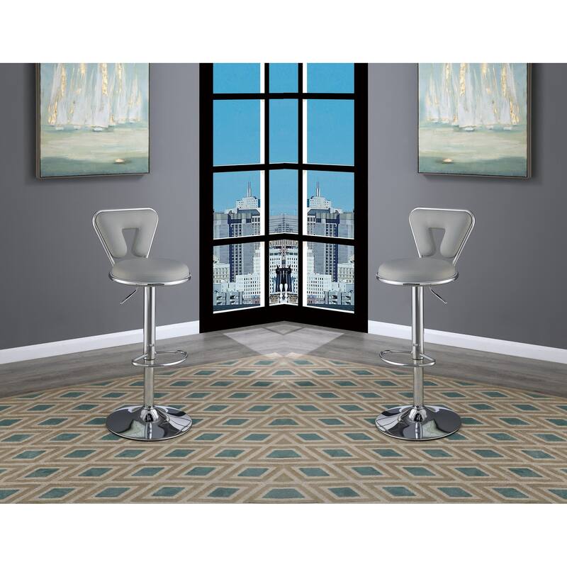 Adjustable Bar Stool Gas Lift Chair White Faux Leather Chrome Base Metal Frame Modern Stylish Set Of 2 Chairs
