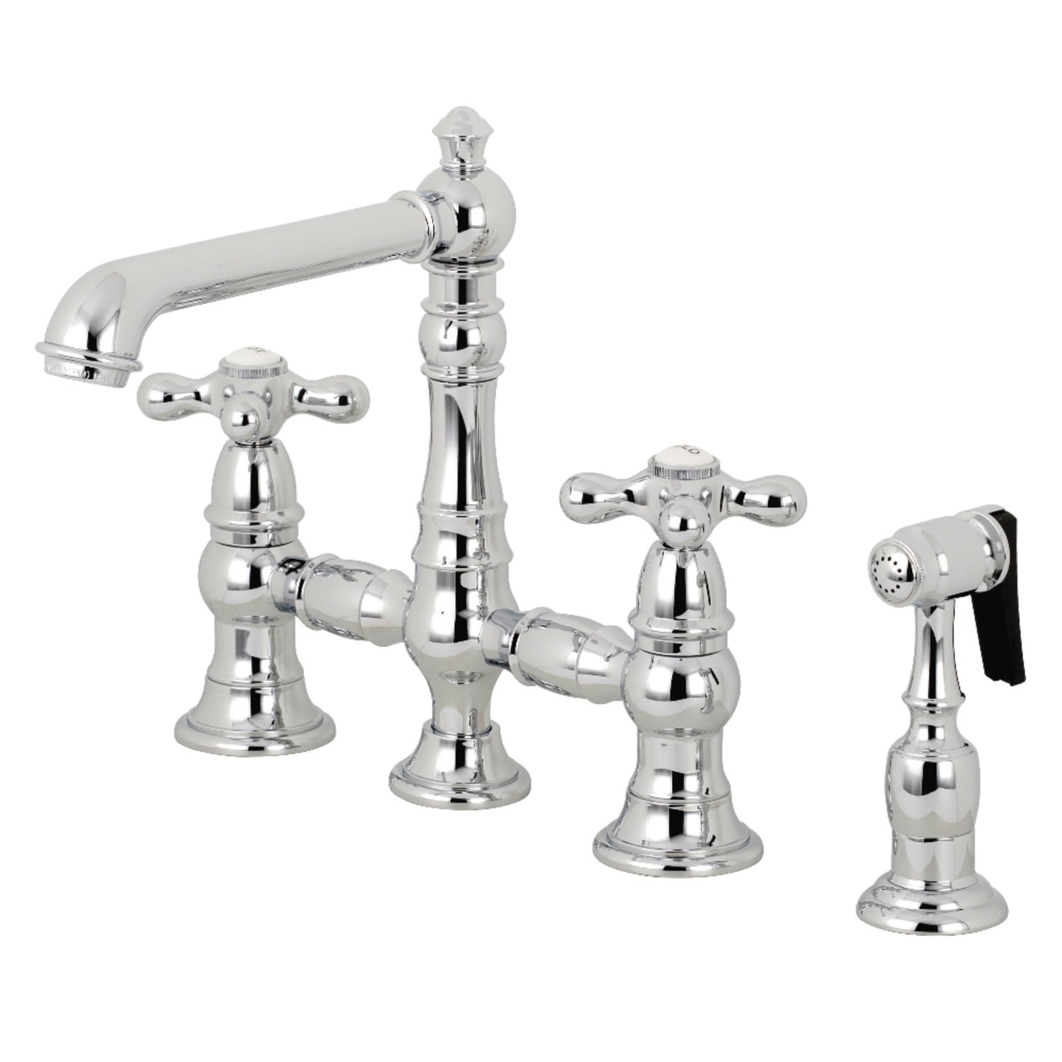 English Country Bridge Kitchen Faucet with Sprayer in Matte Black