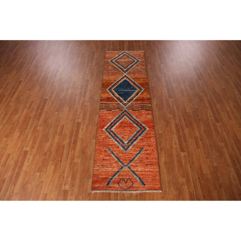 Orange Moroccan Runner Rug Handmade Tribal Oriental Wool Carpet - 2'9" x 9'10"