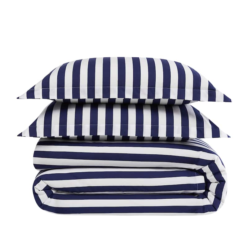 Brooklyn Loom Levi Stripe 3 Piece Comforter Set - Full - Queen - White/Navy