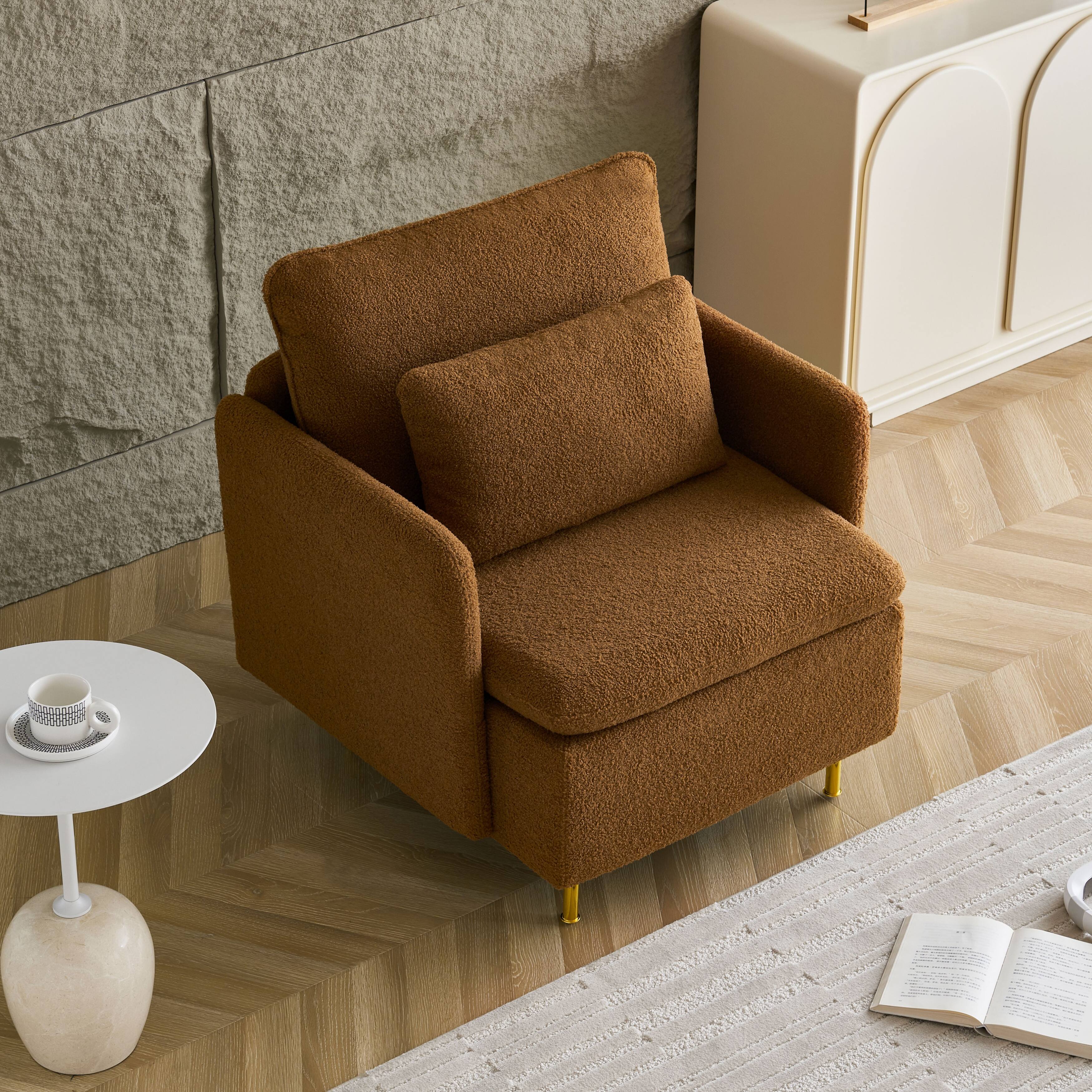 Modern Accent Chair,Sherpa Upholstered Cozy Comfy Armchair,Furry