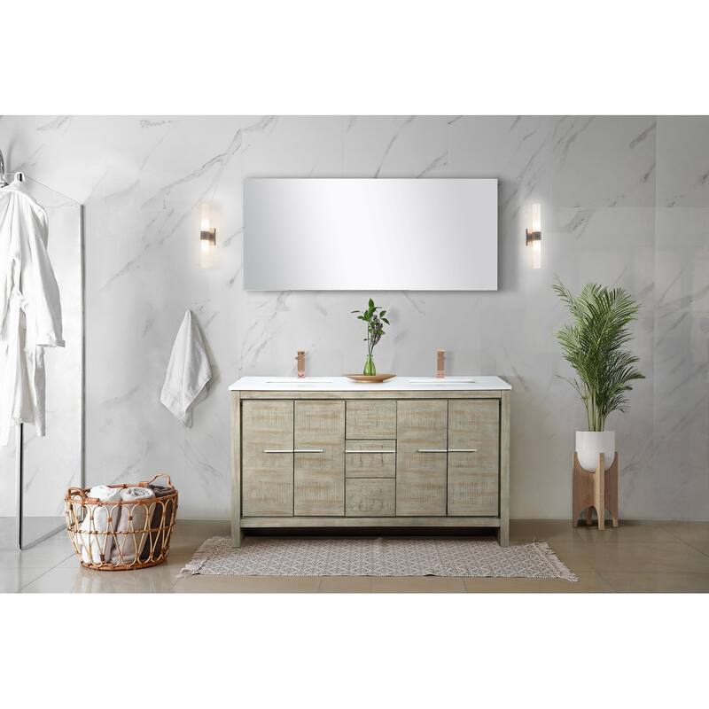 Lafarre Bath Vanity with Cultured Marble Top, Sink, Mirror and Rose Gold Faucet