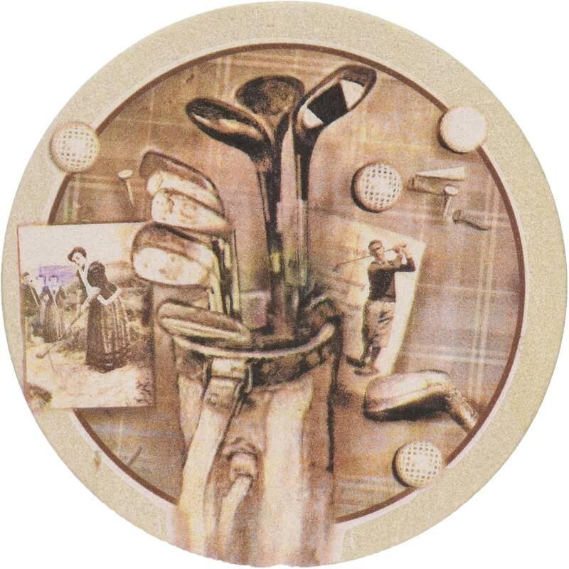 Golf Treasures Natural Sandstone Coaster 4 Pack Eco-Friendly, Absorbent, Easily Wipes Clean
