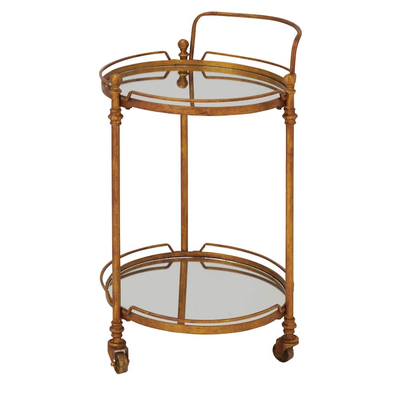 Brass Metal Rolling 2 Mirrored Shelves Bar Cart with Wheels and Handle