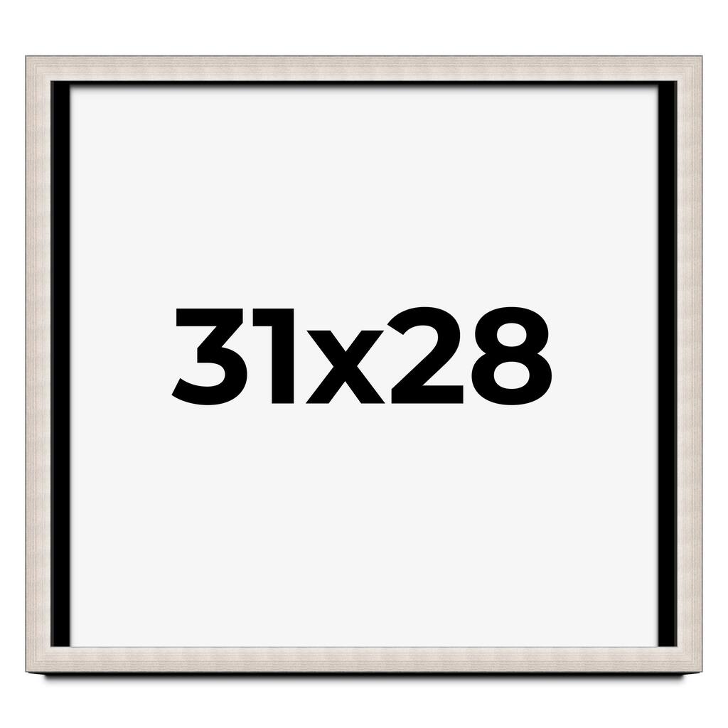 31x28 Shadow Box Frame Silver Real Wood Contemporary Shadowbox Display Frame UV Acrylic Front Acid Free Backing and Hardware