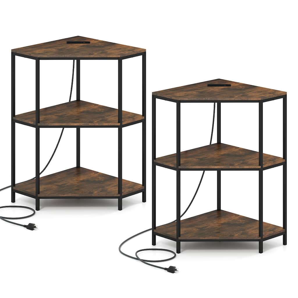 Gymax 2PCS 3-Tier Corner Printer Stand w/Charging Station Metal Frame