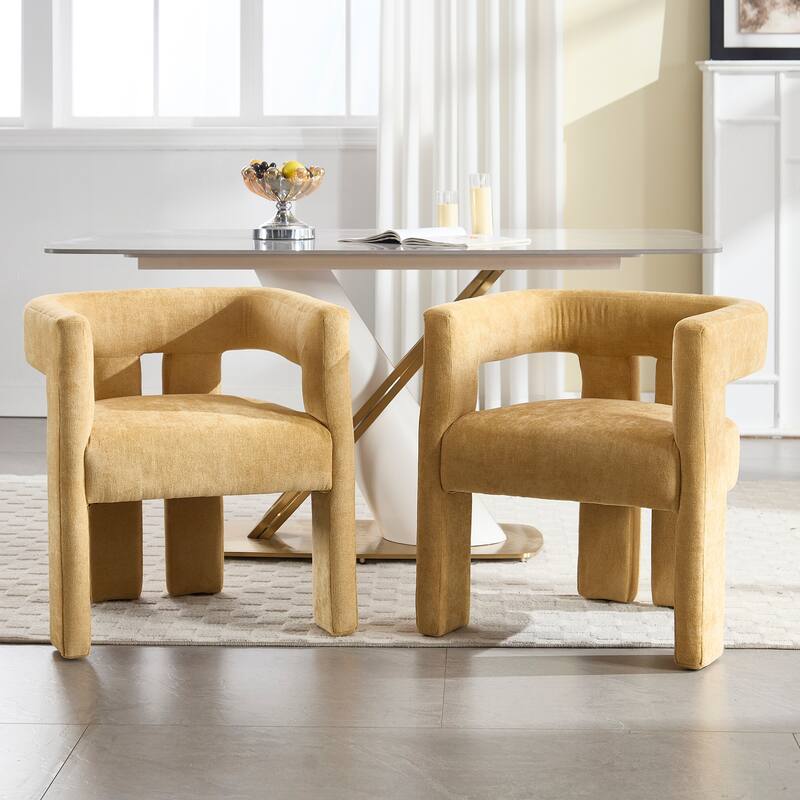 Chenille Barrel Chair Set of 2 with Wood Frame