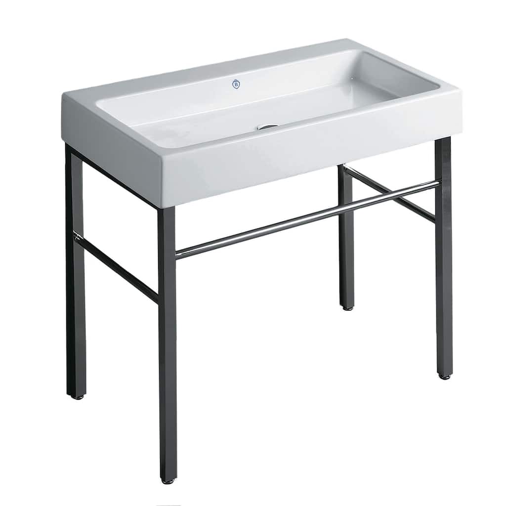 Whitehaus Britannia Large Rectangular Sink Console with Front towel - White / Chrome