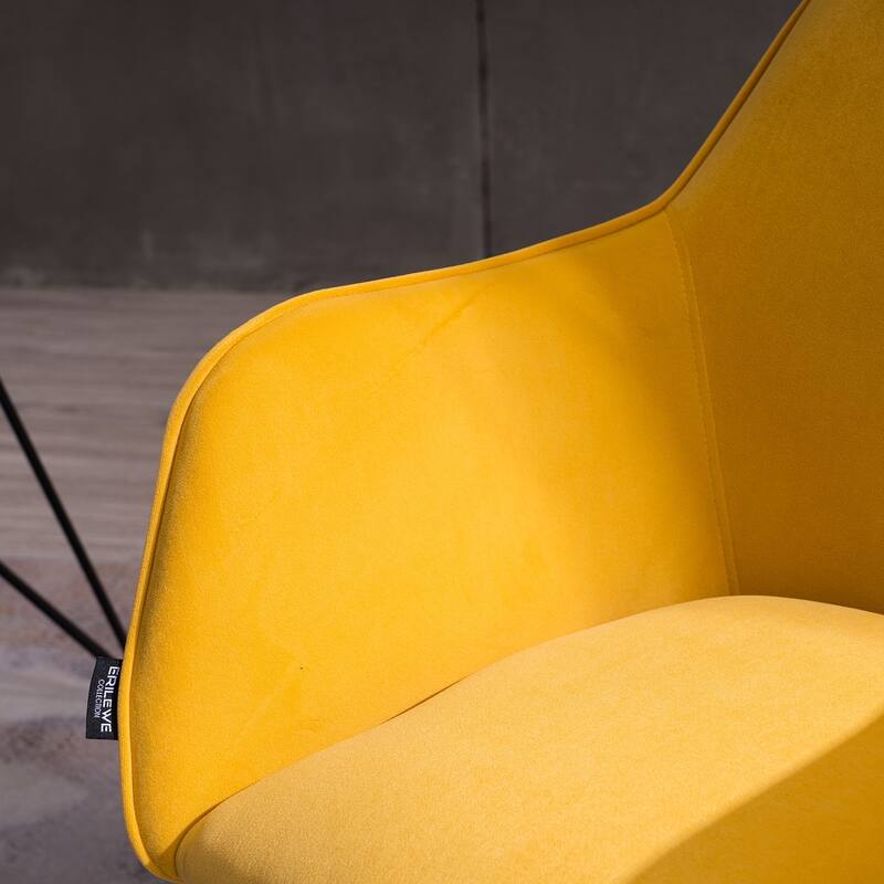 Modern Upholstered Home Office Chair with Adjustable Height & Gold Metal Legs, 360° Swivel