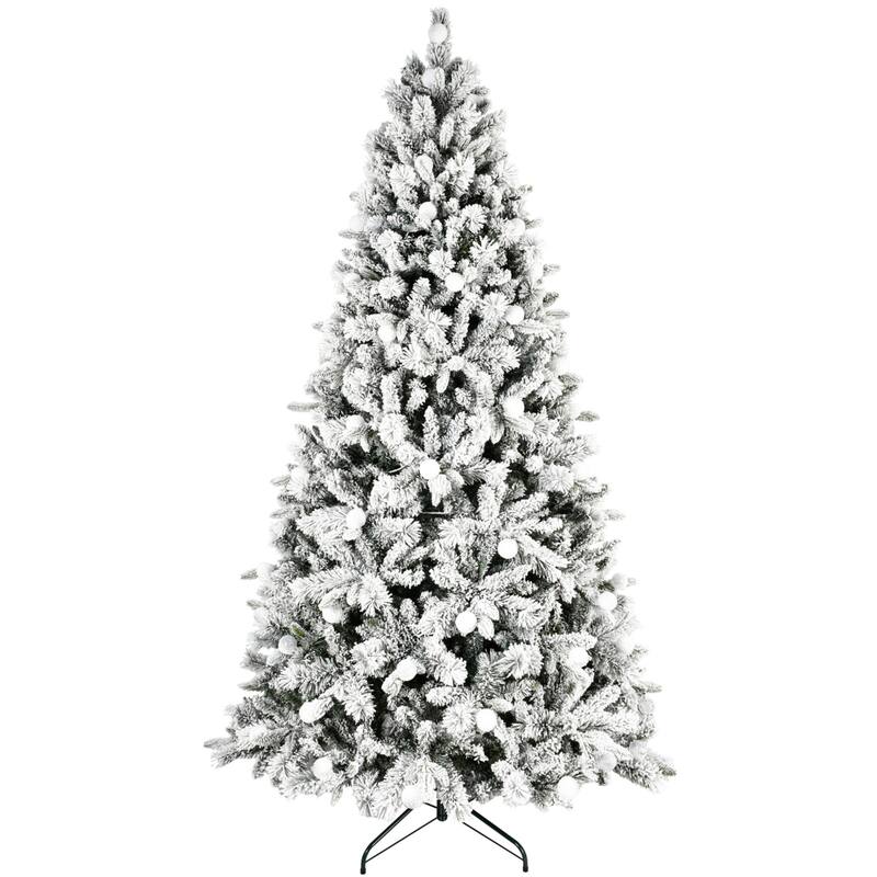 PE and PVC Floceked Christmas Tree with Lights - N/A