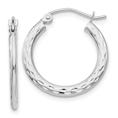 Curata 14k White Gold Hinged Post Sparkle Cut Hollow Hoop Earrings - 21x21mm