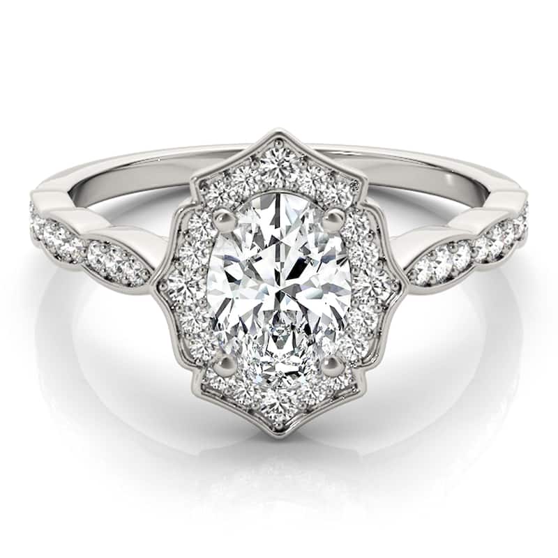 Auriya 14k White Gold Lab Grown Oval Diamond Halo Engagement Ring 0.50 to 5.00 ct. tw. (F-G VS)