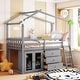 preview thumbnail 2 of 16, Twin Size House Loft Bed Low Bedframe, with Black Boards, Cabinet & Storage Drawers, Wooden Loftbeds for Kids Teens Boys Girls
