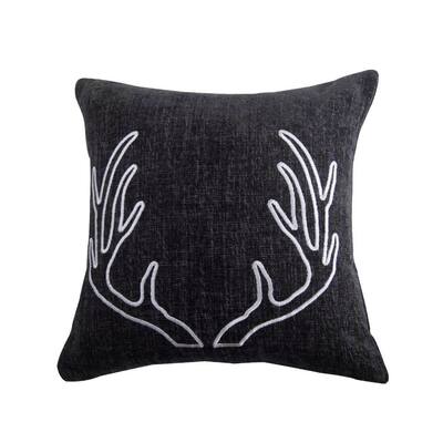 HiEnd Accents Hamilton Chenille Embroidered Antler Pillow, 18"x18"
