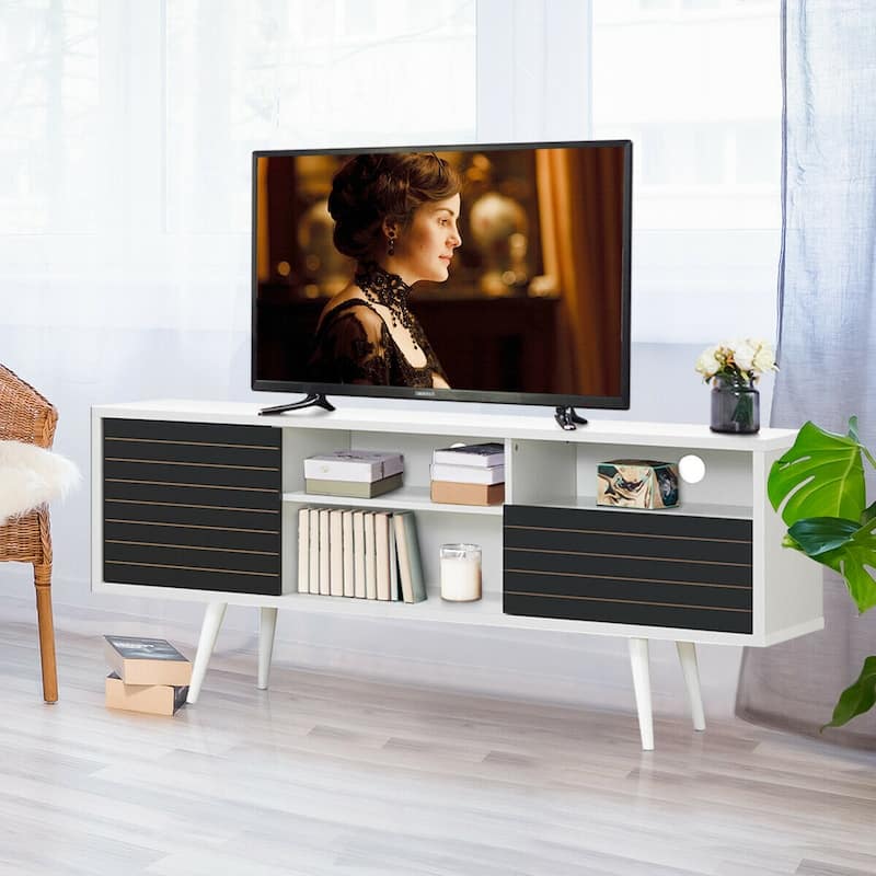 Gymax Modern TV Stand/Console Cabinet 3 Shelves Storage Drawer Splayed - See Details