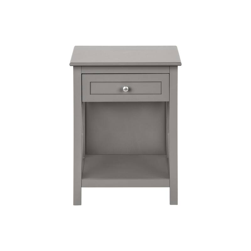 Accent Table, End, Side Table, 2 Tier, Bedroom, Nightstand, Lamp, Storage Drawer, Antique Grey Veneer, Transitional