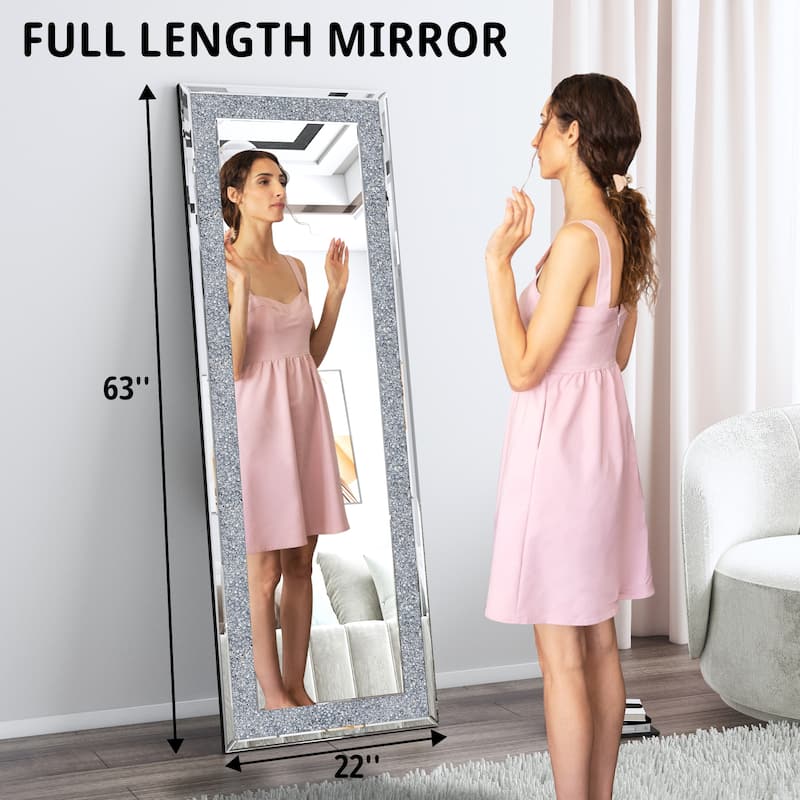 Rectangle Glass Mirror Accent Diamond Full Length Floor Mirror