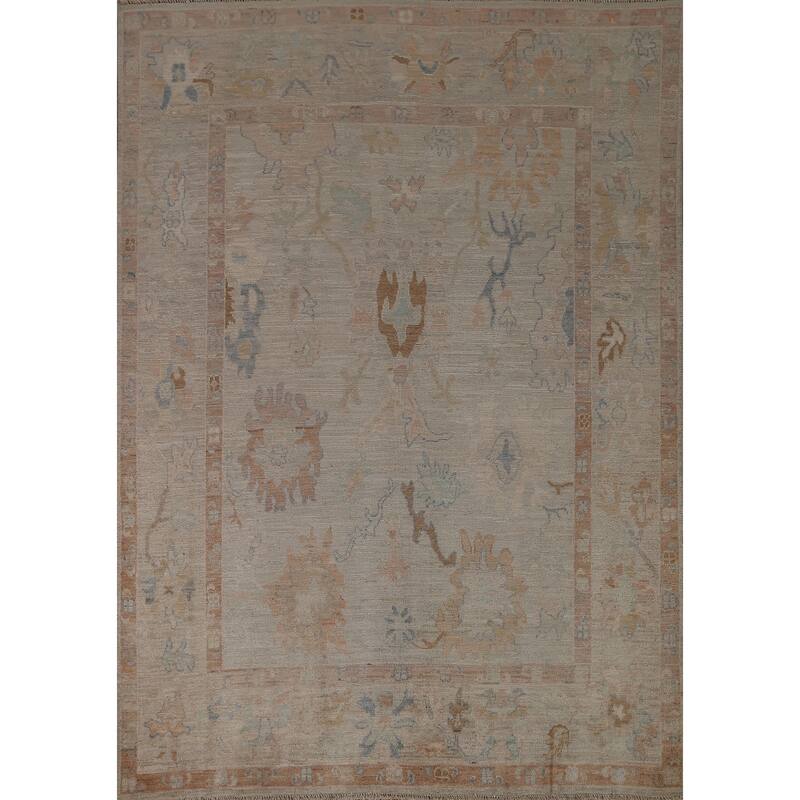 Vegetable Dye Oushak Turkish Wool Area Rug Handmade Traditional Carpet - 6'6" x 8'1"