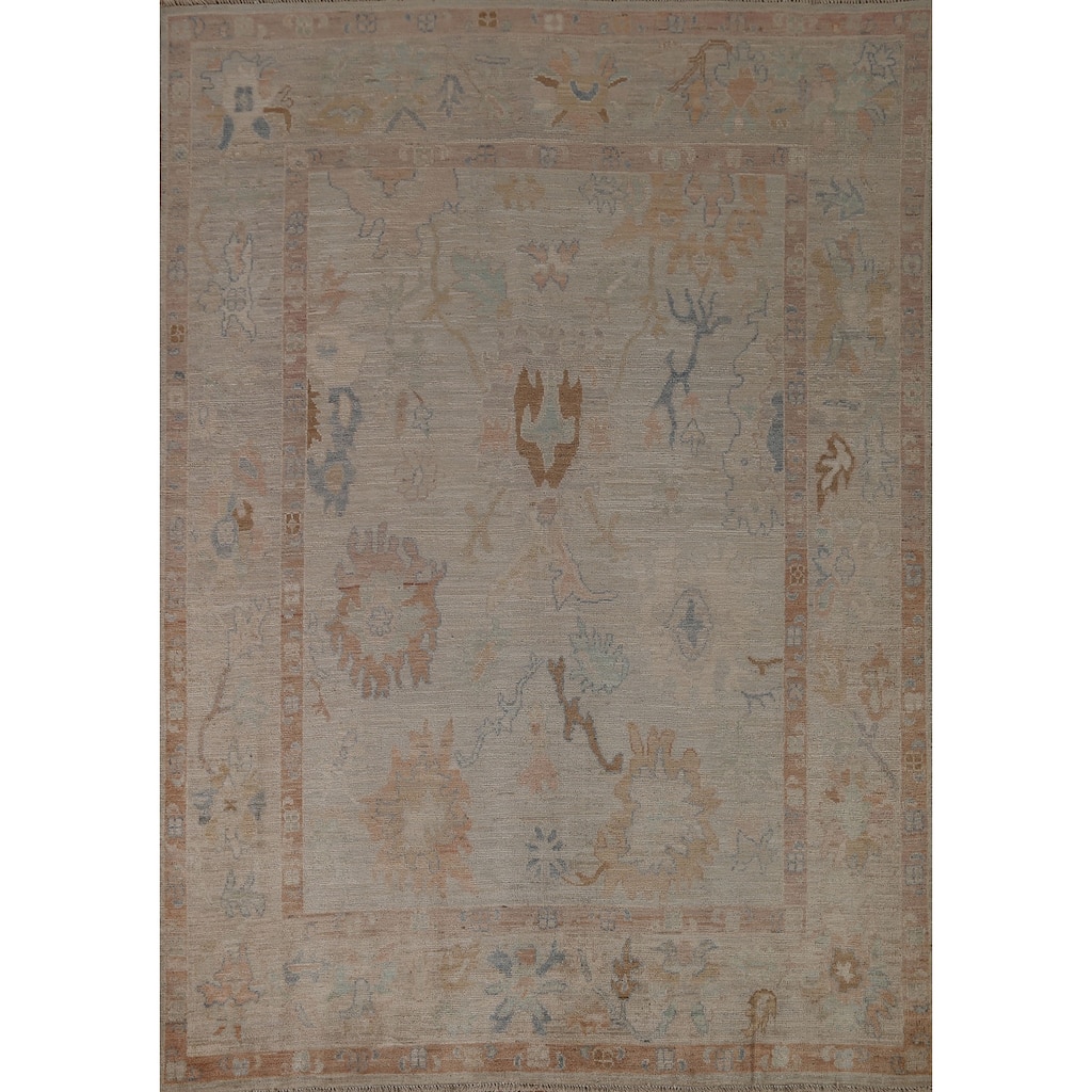 Vegetable Dye Oushak Turkish Wool Area Rug Handmade Traditional Carpet - 6'6" x 8'1"