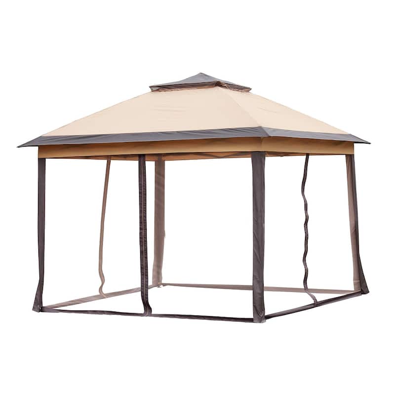 Zenova 11FT Outdoor Pop Up Canopy Double Roof Soft Patio Gazebo with Zipper Netting