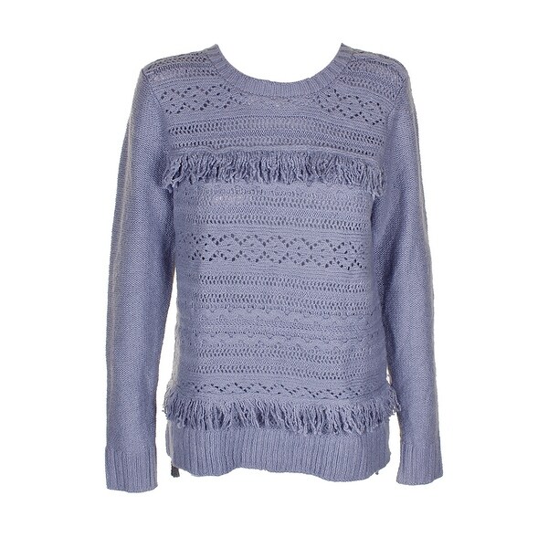 Kensie Heather Grey Fringe-Trim Sweater M