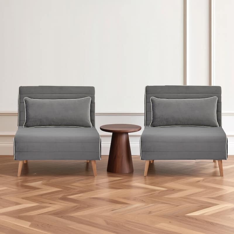2-Piece Velvet Foldable Sleeper Sofa Chair, Sofa Bed with 3-Position Adjustable Backrest, Quick 10-Second Conversion