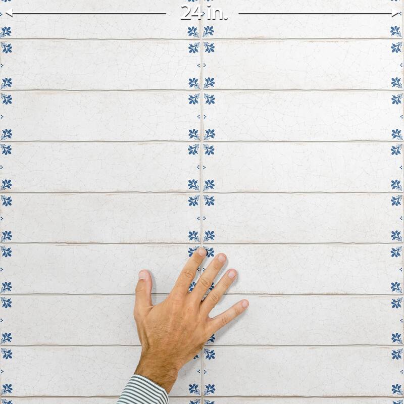 Merola Tile Crackle White Decor 2-7/8" x 11-7/8" Ceramic Wall Tile