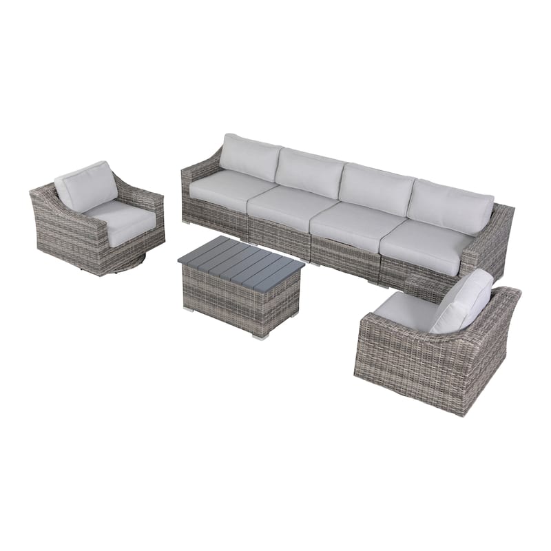 Swivel Rocker Grey 7 Piece Sectional Seating Group With Cushion