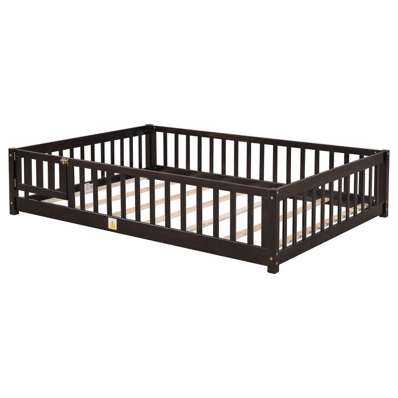 Modern Floor Platform Bed with Fence and Door