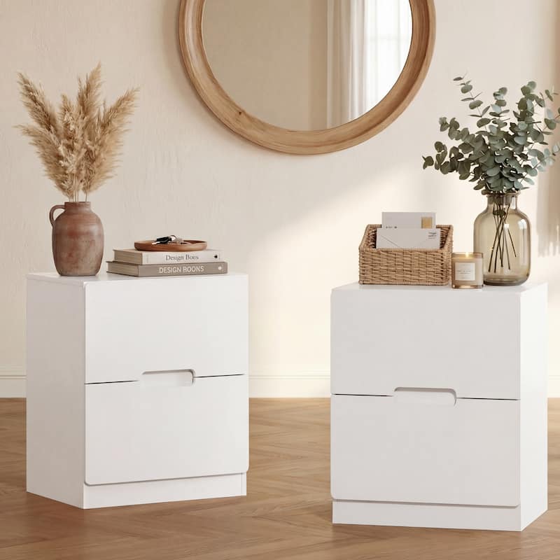Handless Nightstand Set of 2 with 2 Drawers - White