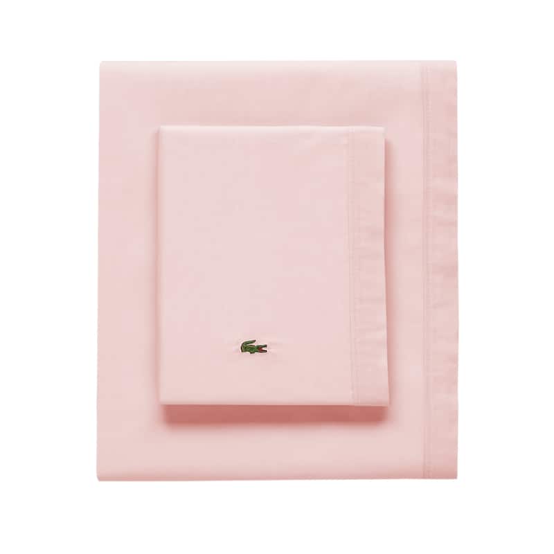 Lacoste Percale Cotton Solid Sheet Set - California King - Iced Pink
