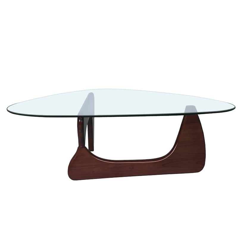 Triangle Glass Coffee Table with Solid Wood Base for Living Room