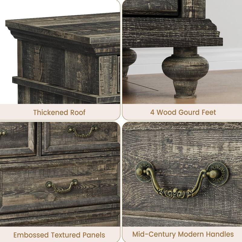 Farmhouse 9 Drawers Dresser for Bedroom, 47" Wide Wood Rustic Chest of 9 Drawers with Metal Handles, Vintage Design