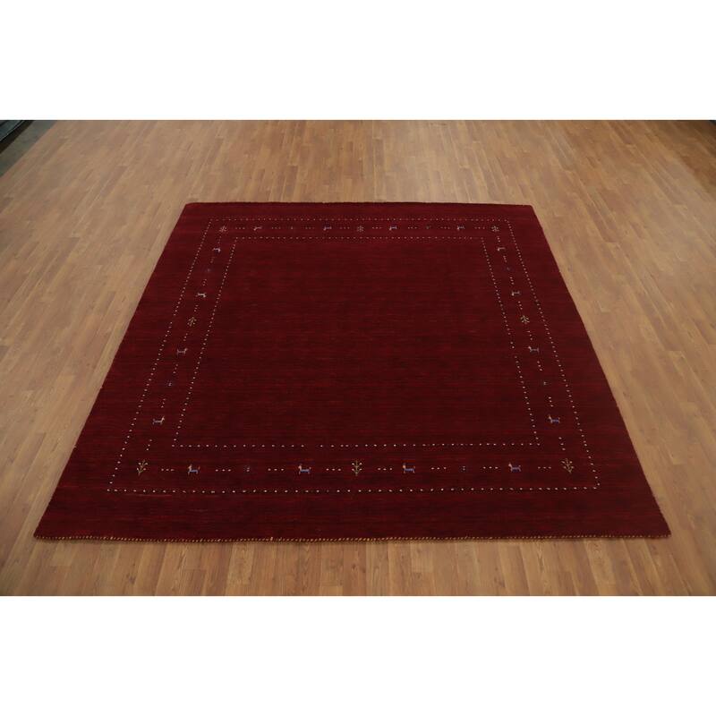 Hand Knotted Oriental 100% Wool Carpet Tribal Animal Pictorial Red Gabbeh Area Rug - 8' 0'' X 8' 2''