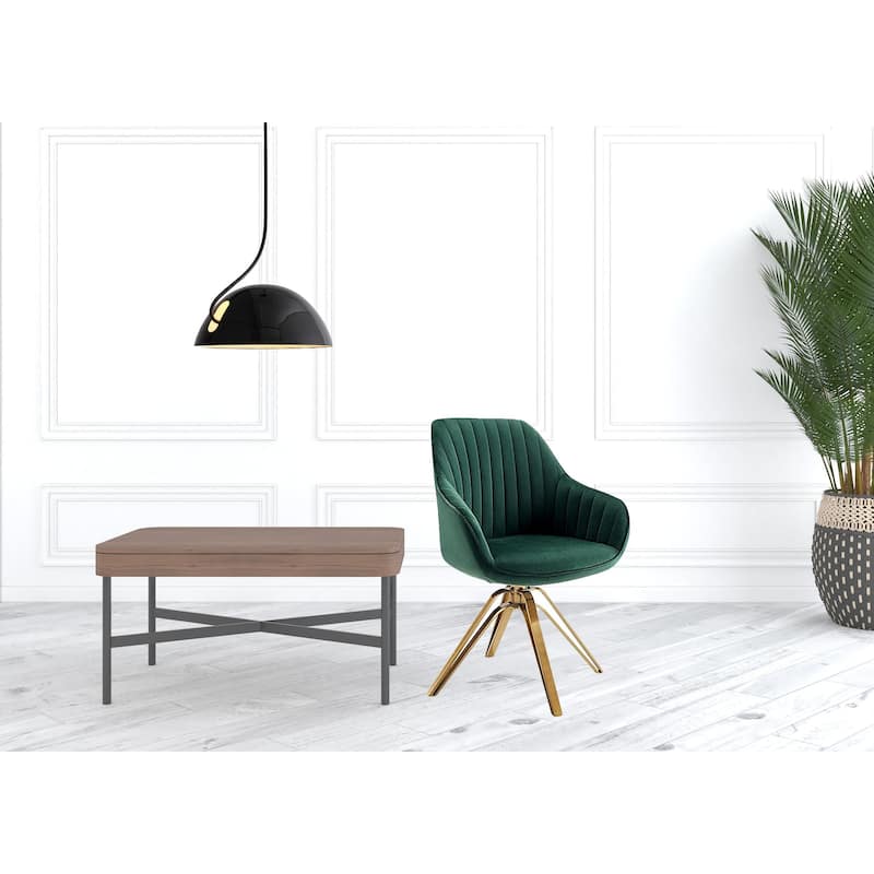 HomeRoots 23" Green Velvet And Gold Swivel Arm Chair - 23