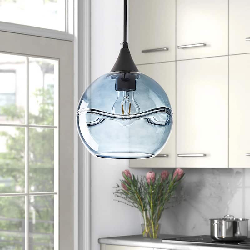 Modern Blue Rippled Glass Pendant Lighting Fixture for Kitchen Island